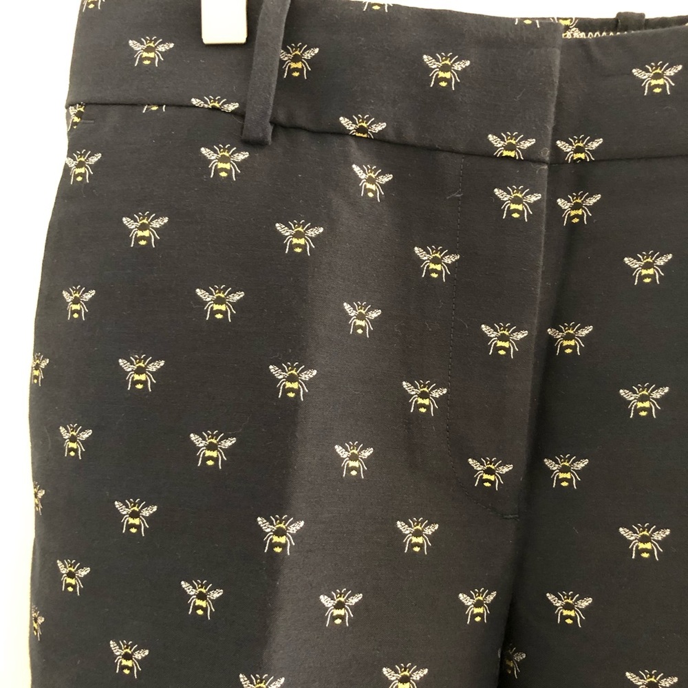 J Crew navy pants with embroidered bees, size 8